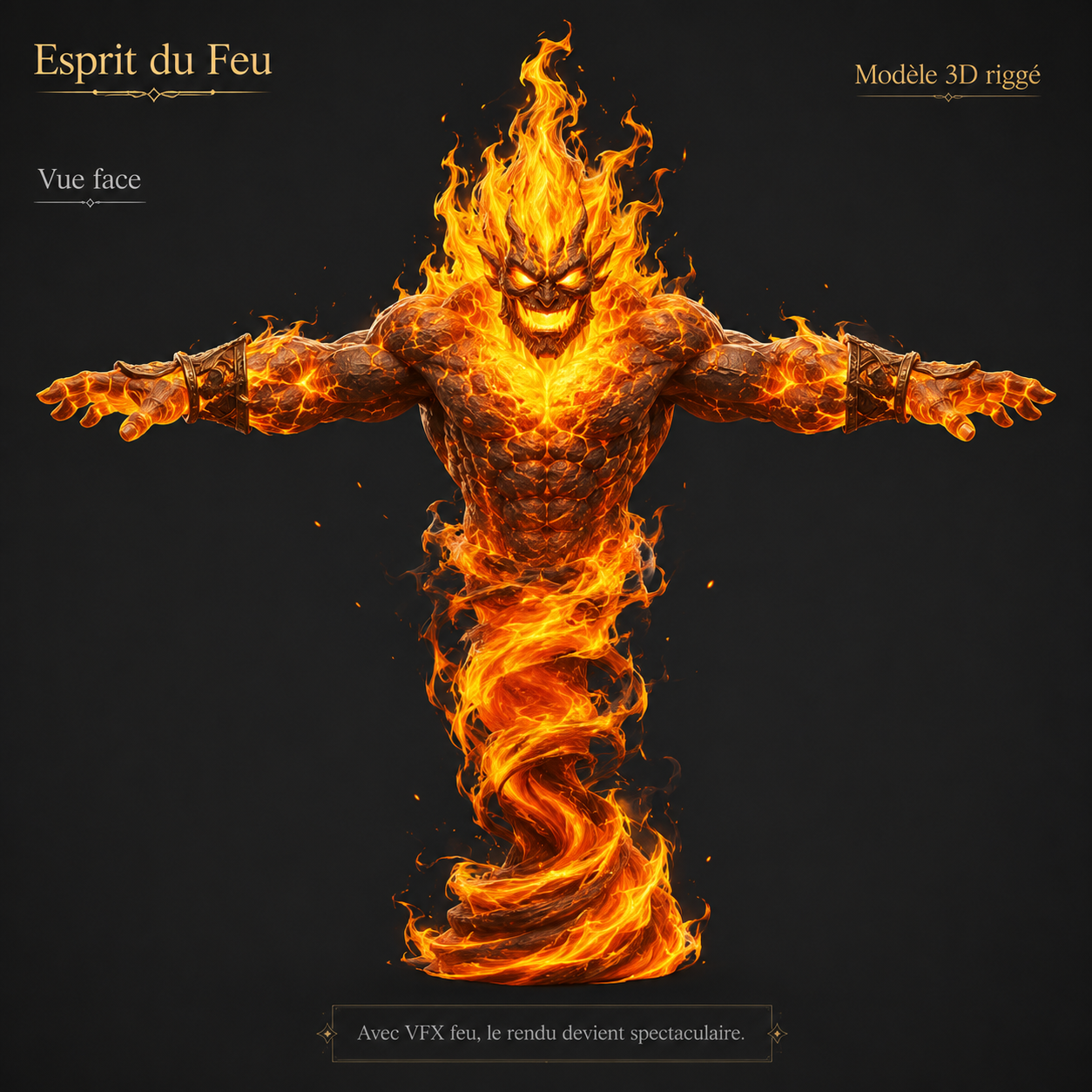 Esprit du Feu – Élémentaire enflammé – Modèle 3D (Blender, FBX, OBJ, GLB) – Image 3