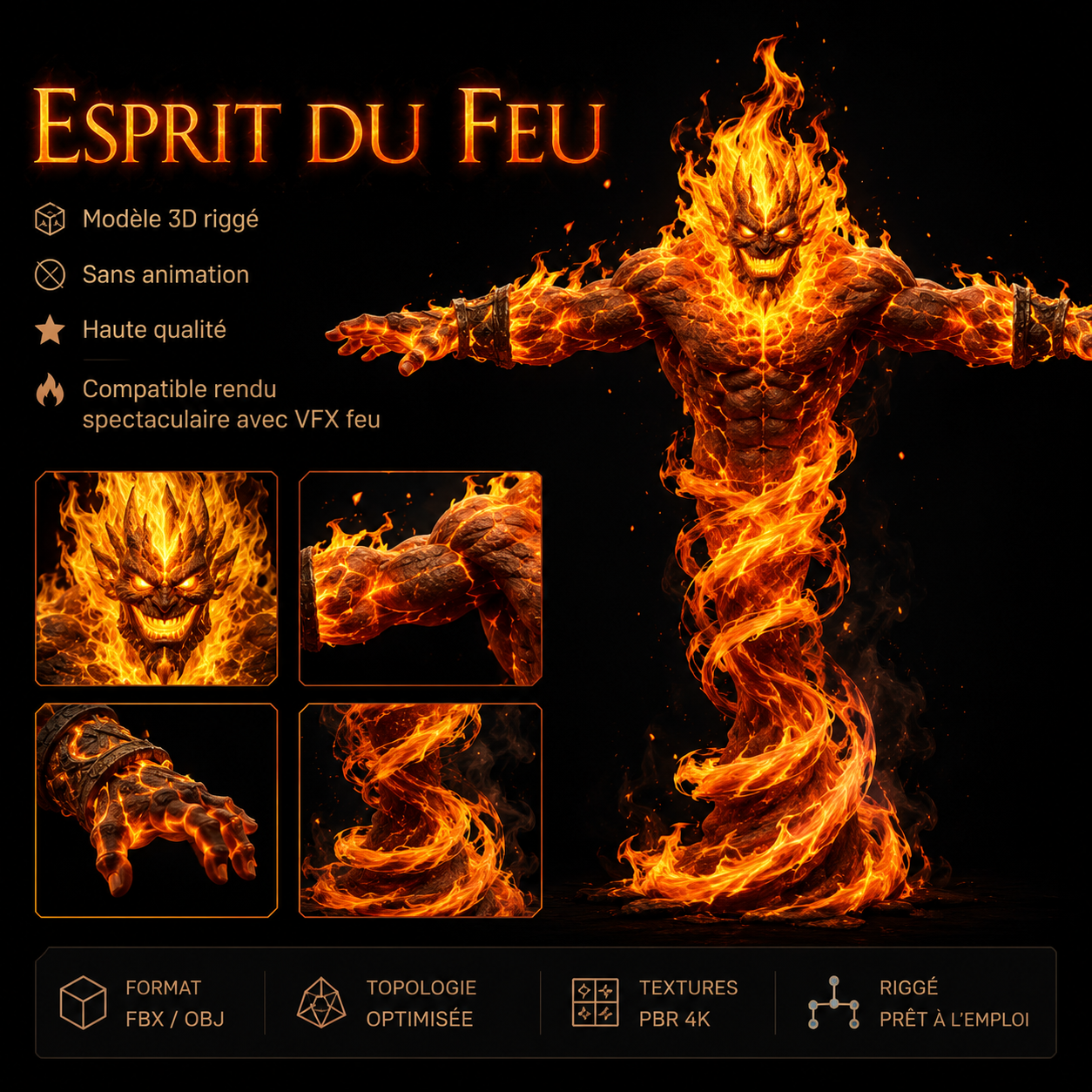 Esprit du Feu – Élémentaire enflammé – Modèle 3D (Blender, FBX, OBJ, GLB) – Image 11