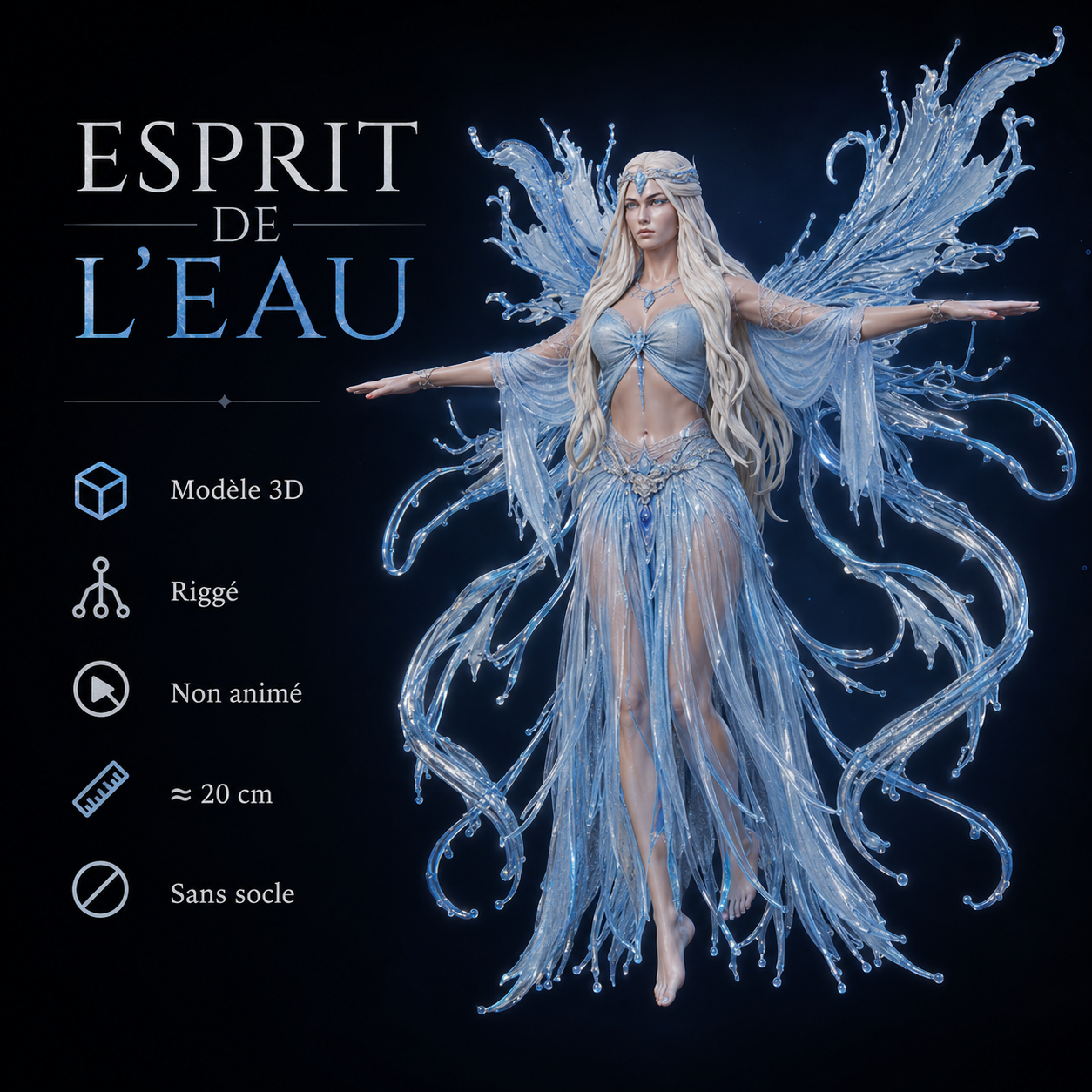 Esprit de l'Eau – Fée aquatique – Modèle 3D (Blender, FBX, OBJ, GLB)