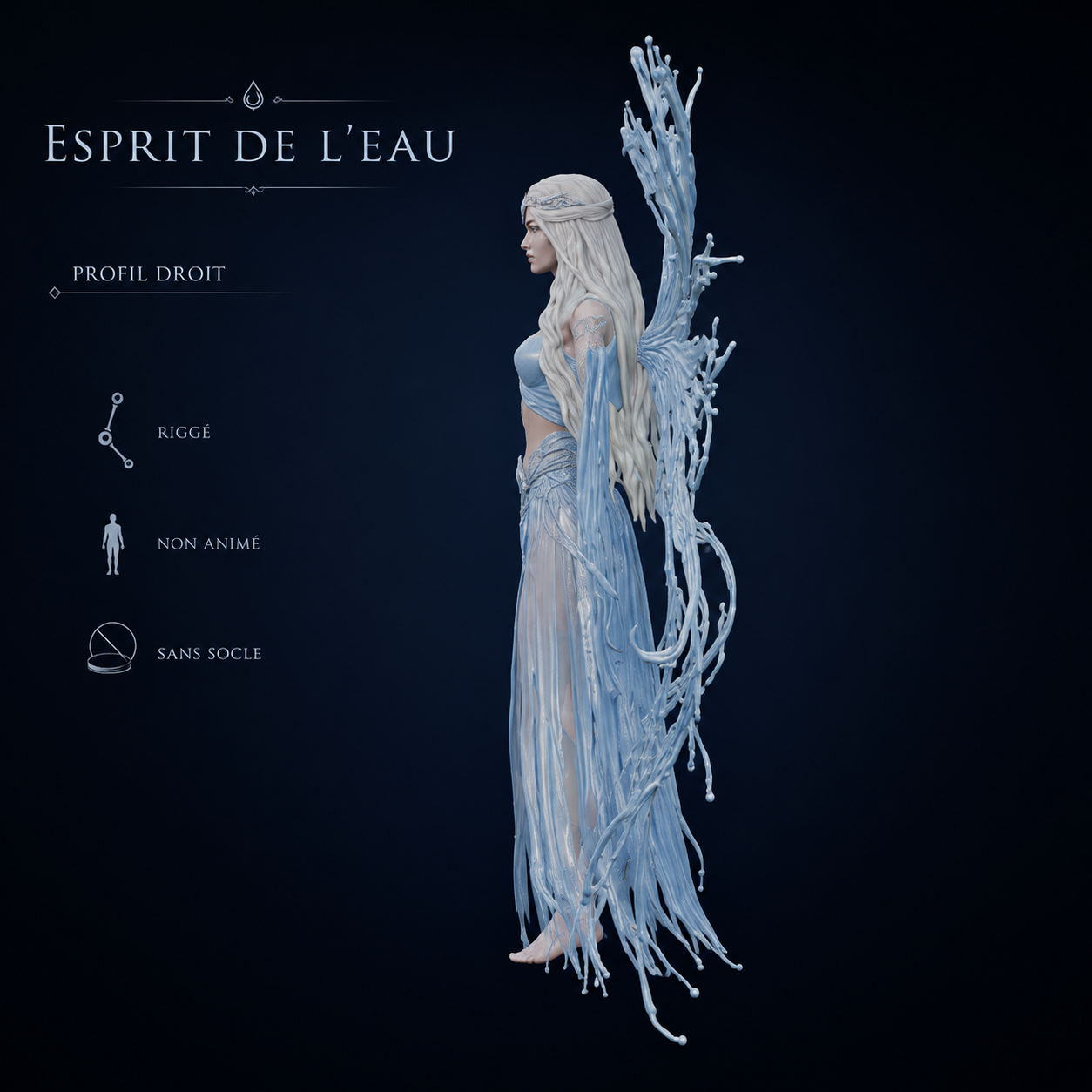 Esprit de l'Eau – Fée aquatique – Modèle 3D (Blender, FBX, OBJ, GLB) – Image 5