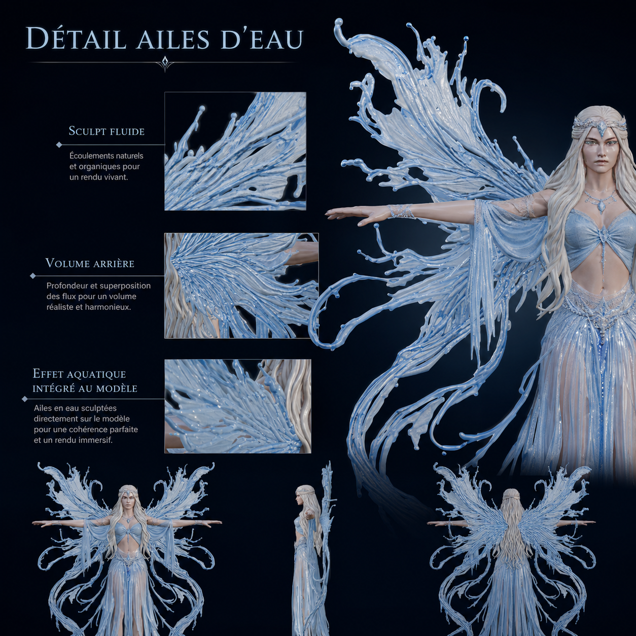 Esprit de l'Eau – Fée aquatique – Modèle 3D (Blender, FBX, OBJ, GLB) – Image 7